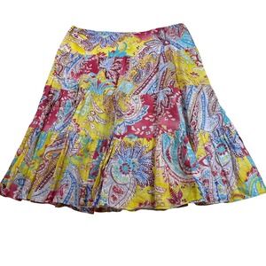 Lauren Ralph Lauren Womens‎ Tiered Skirt Linen Cotton Blend Paisley Print L